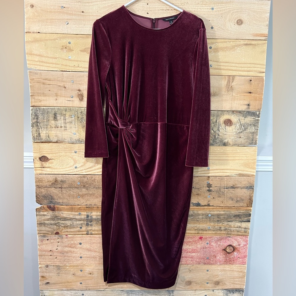 Banana Republic Wine Velvet Mid-Length Dress With Ruching